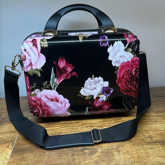 Triforce Avignon Collection Black Floral Hard Beauty Case Organizer - Picture 1 of 13